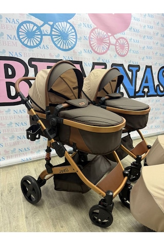 Bebemnas İkiz Yanyana Ayrılıp Birleşen Travel Bebek Arabası + 2 Adet Puset Dahil Tam Set