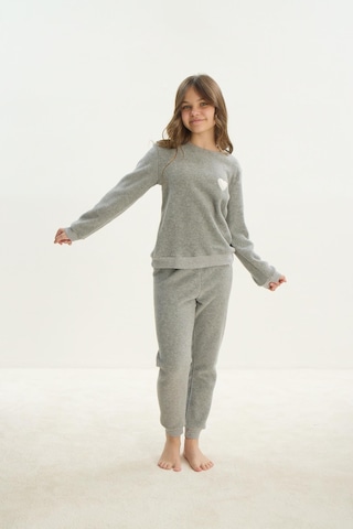 Kız Çocuk Garson Uzun Kol Polar Gri Melanj Pijama Takım C0t5n7o8 001