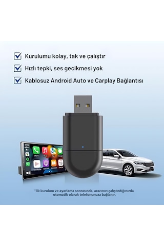 Embatech Araç Içi 2in1 Android ve İos Cihazlar Için Kablosuz Android