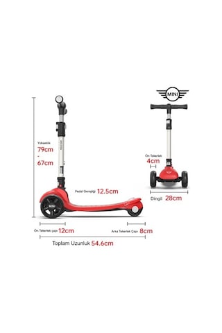 3 Tekerlekli Katlanabilir Scooter, 50 Kg Taşıma Kapasitesi Açık Mavi