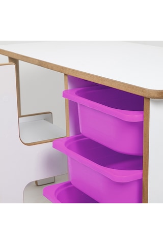 Industrial Living 3 Çekmeceli Çocuk Etkinlik Masası - Beyaz Mdf - Lila