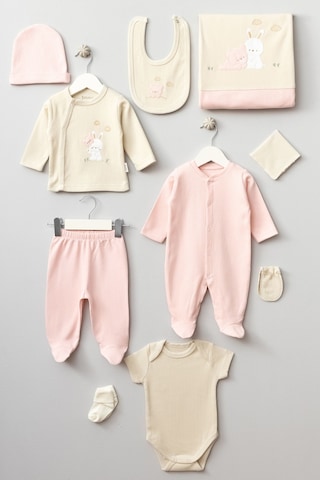 Bebitof Ayıcık Ve Tavşan Desenli 10 Parça Kutulu Hastane Çıkısı Seti Somon