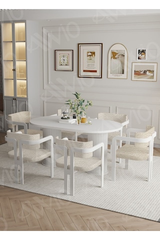 Avvio Anfora Ptt Lake Mdf Ayak 6'lı Tokyo Metal Demonte Sandalye 80x160 Masa Sandalye Takımı Beyaz