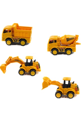 Kamyon Kepçe Dozer Beton Mikseri 4'lü Oyuncak Araba Şantiye Seti