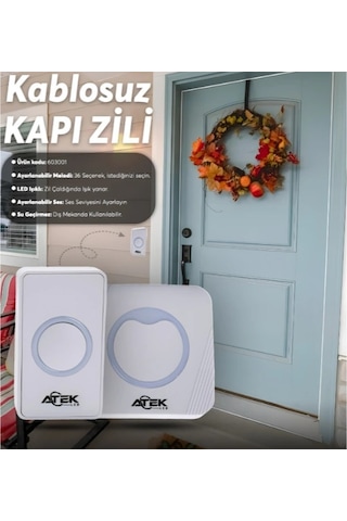Beyaz Kablosuz Su Geçirmez Kapı Zili Renkli