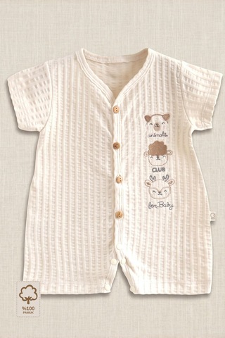 Minory Baby - %100 Pamuk Müslin Bebek Tulum Bej Bej