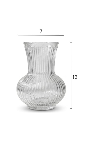 Deconox Pure Model El Yapımı Üfleme Cam Küçük Vazo - Şeffaf Optikli Dekoratif Çiçeklik 13x7 Cm Diğer