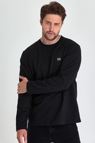 Comeor Çift Bisiklet Yaka Baskı Detaylı Standart Fit Erkek Sweatshirt Siyah 001