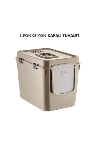 Pribor Hz-500 Xxl 3 Fonksiyonlu Açık / Kapalı Kedi Tuvaleti Ve Taşıma Çantası Bej 56 X 40 X 43 Cm
