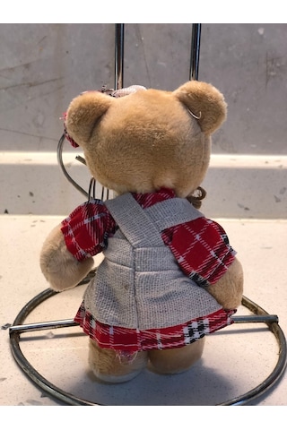Sevimli Elbiseli Kurdeleli Ayıcık Peluş Oyuncak Desenli Anahtarlık Uyku Arkadaşı Hediyelik 12 Cm Kahverengi