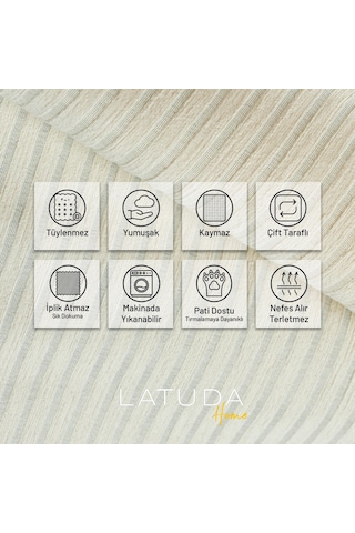 Mikrofiber Şönil Fitilli Minimalist Koltuk Örtüsü -175x350 Cm Xlarge, Çift Taraflı, Kaymaz, Terletmez Ekru Ekru