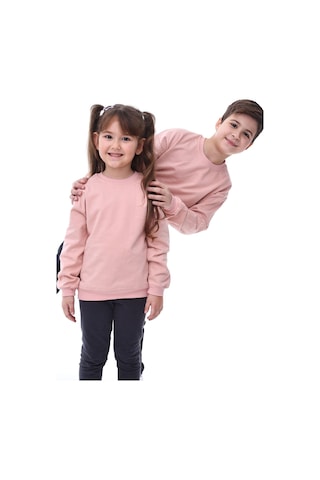 Zuzunga Basic Bisiklet Yaka Şardonlu Çocuk Sweatshirt 3-10 Yaş Pudra