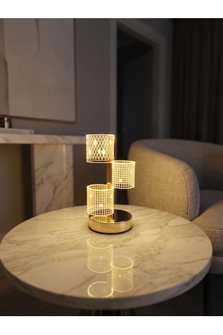 Vezza Home Şarjlı Dokunmatik Masa Lambası 3 Renkli Modlu Kablosuz Şarjlı Dekoratif Lamba Gold