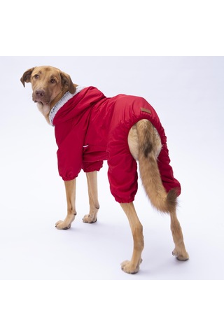 Kırmızı Kürklü Orta Büyük Tulum Yağmurluk Köpek Kıyafeti Köpek Yağmurluğu 18-40 Kg Arası Orta Büyük Irklar