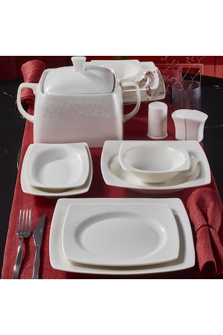 Güral Caroline 62 Parça Kare Yemek Takımı Platin File YT4981