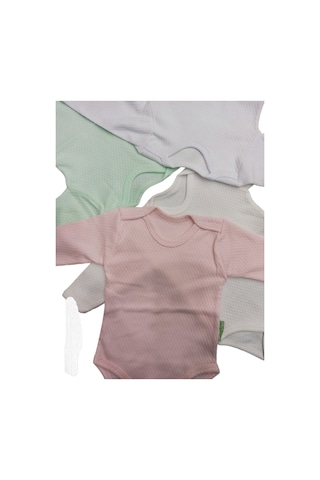 özdemirli bebe Uzun Kollu Çıtçıtlı Badi Bisiklet Yaka Body Hava Alır Kumaş Düz Renk Zıbın (4lü Paket) 0-48 Ay Arası