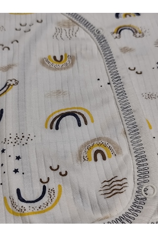 Hece Bebe Pamuklu 5 Parça Yenidoğan Hastane Çıkışı Seti Bebek Zıbın Takımı, Şapka, Önlük, Eldiven Gökkuşağı