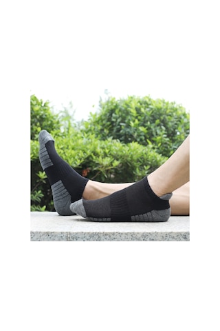 Kosona 6 Çift Spor Çorap - Koşu, Bisiklet, Dağcılık İçin - 80% Pamuk - Nem Emici - Siyah & Koyu Gri - M Beden