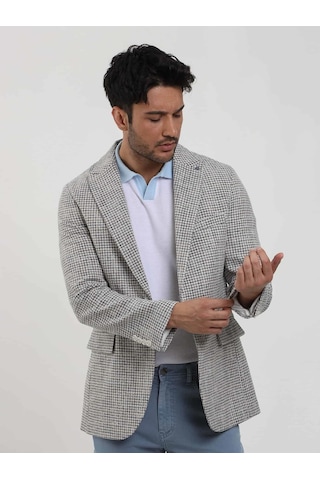 Dufy Saks Erkek Slim Fit Pitikare Desenli Sivri Yaka Casual Ceket - 104437-saks Saks Mavi