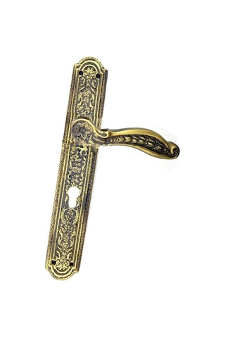 Antik Ulu Model Büyük Kapı Kolu Takımı, 354x57 Mm, Yaylı - Pirinç, Antik, Tarihi, Osmanlı Stil Lale
