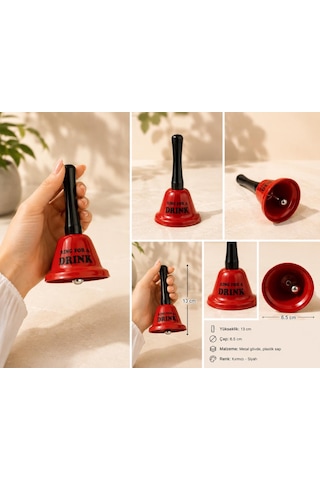 Metal El Çanı Servis Zili Dekoratif Masa Zili Ring For A Drink Kırmızı 13 Cm