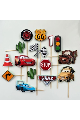 Cars Arabalar Temalı Erkek Çocuk Doğum Günü İsme Özel 3d Çubuklu Pasta Süsü Seti Çocuk