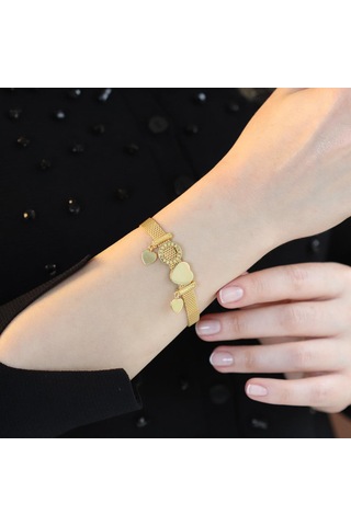 Pandora Kalp Charmlı Hasır Gold Kaplama Bileklik Gümüş
