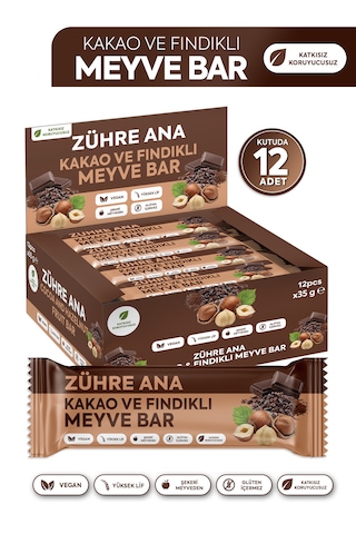 Kakaolu Ve Fındıklı Meyve Bar Şeker İlavesiz 35 Gr X 12 Adet