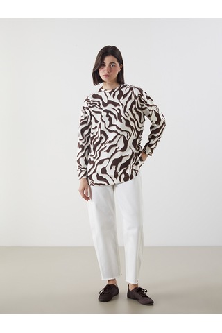 Lcw Modest Kahverengi Desenli Oversize Kadın Sweatshirt Tunik