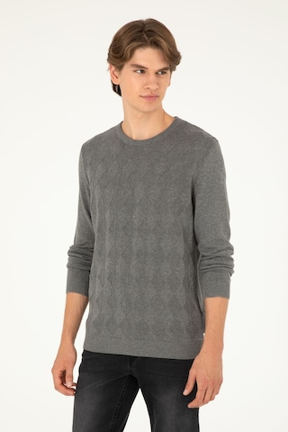 U.s. Polo Assn. Erkek Minimalist Desenli Regular Fit Uzun Kol Kazak Gri