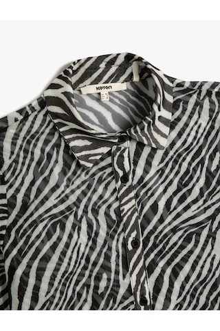Koton Crop Gömlek Zebra Desenli Düğmeli Klasik Yaka Siyah Desenli 4wak60014ek Siyah Desenli