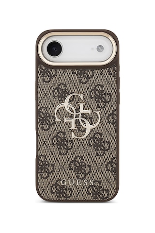 Apple Uyumlu iPhone 17 Air Kılıf Guess Lisanslı Gold Metal Kamera Çerçeve Büyük 4g Yazı Logolu Kapak Kahverengi Kahverengi