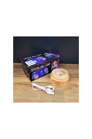 3 Adet Dönen Cam Küre Galaxy Dünya Modeli Usb'li Masa Lambası Gece Lambası Cam Globe Ahşap Görünümlü Stand Sarı