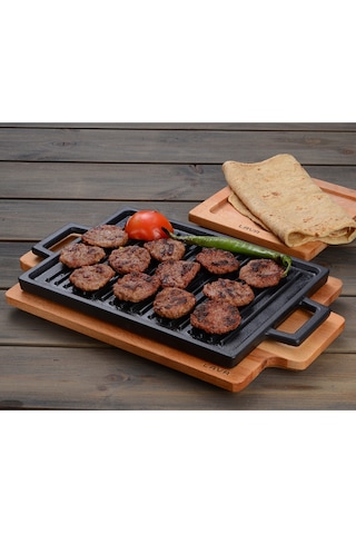 Lava Döküm Dikdörtgen Hot Plate. Ahşap Altlıklı. Ölçü 22x30CM.