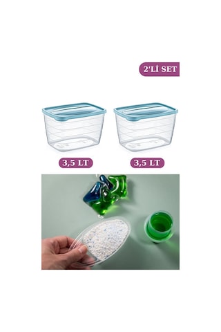 Flosoft 2’Li Tablet Ve Deterjan Saklama Kutusu Un Bakliyat Saklama Kabı Seti 35+35 Litre Çok Renkli