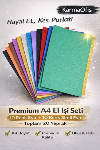 Premium A4 Eva El İşi Seti 10 Renk Eva + 10 Renk Simli Eva