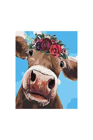 Süslü Inek Sticker Çerçevesiz 90x110 Sayılarla Boyama Hobi Seti Çerçevesiz