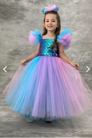 Kız Çocuk Deniz Kızı Abiye Kostüm Uzun Tül Elbise 3705 Mavi