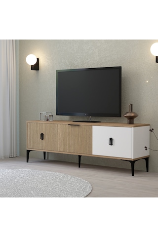 3502 Neva Tv Ünitesi 150 Cm 3 Kapaklı Beyaz - Yunus - Sepet Tv Sehpası Beyaz - Yunus - Sepet