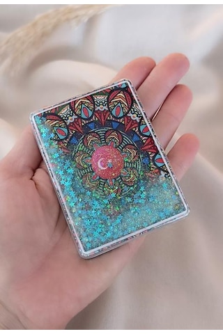 Ayna Makyaj Aynası Çanta Türk Bayrağı Sulu Model Cep El Seyehat Taşınabilir Ayna Pullu Kozmetik Çok Renkli