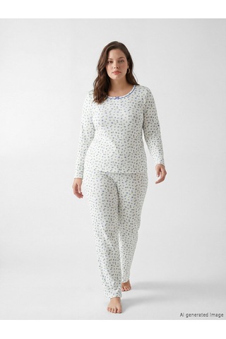 Lcw Dream Ekru U Yaka Çiçekli Kadın Pijama Takım