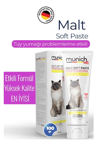 Munich Vet Malt Pasta Kediler Için Tüy Yumağını Önleyici Macun 100 G
