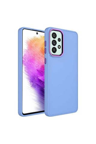 Galaxy Uyumlu A52 Kılıf Metal Çerçeve Ve Buton Tasarımlı Silikon Zore Luna Kapak Lila