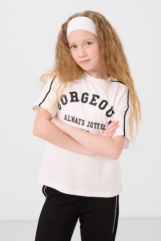Tommylife Ekru-siyah O Yaka Baskılı Geniş Paça Çıt Çıt Detaylı Kız Çocuk Palazzo Eşofman Takım - 75172 Ekru/sıyah Ekru - Siyah