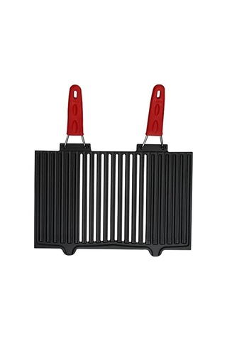 Döküm Mangal Izgarası, Çift Silikon Kulplu, 40 X 25 Cm 001 Siyah