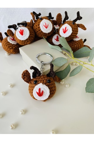 Fynbos Amigurumi Ren Geyiği Figürlü El Yapımı Yılbaşı Anahtarlık
