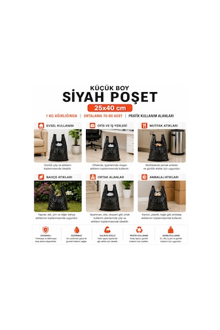 Siyah Atlet Market Manav Çöp Küçük Boy Poşet 1 KG Dayanıklı Sızdırmaz Ev ve İş Yeri Çöp Torbası