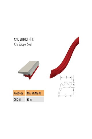 Contacall Cnc Körük Sıyırıcı Lastik Cnc Fitili 5 Metre Uzunluk Kırmızı Renk