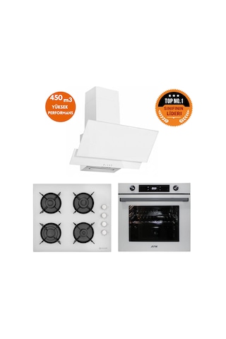 Eminçelik Ve AFM Tech 12 226+ FM7701+FM3301 Bold Dijital Cam Beyaz Ankastre Set