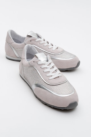 Luvishoes Luvi Shoes Bonia Beyaz Süet Gümüş Taşlı Hakiki Deri Kadın Spor Ayakkabı Beyaz